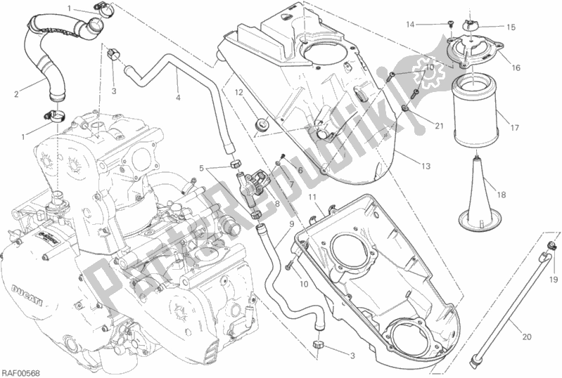 All parts for the Air Intake - Oil Breather of the Ducati Monster 1200 R USA 2017